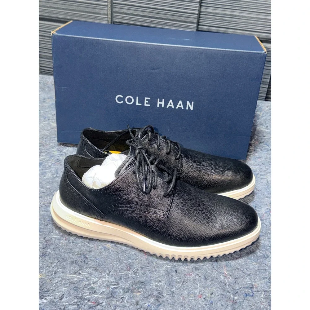 Cole Haan Mens 8.5M GRND+ Plain Toe Oxford Black Leather Ivory Shoes C36934 NEW
